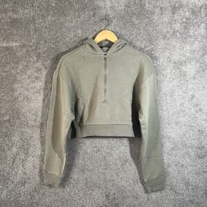 WEWOREWHAT Stone Gray Cropped Hoodie Women’s Small Half Zip Pullover Sweatshirt